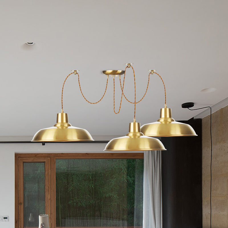 Gold Finish 2/3/4 Bulbs Multiple Lamp Pendants Industrial Metal Barn Shape Swag Hanging Light Fixture Clearhalo 'Art Deco Pendants' 'Cast Iron' 'Ceiling Lights' 'Ceramic' 'Crystal' 'Industrial Pendants' 'Industrial' 'Metal' 'Middle Century Pendants' 'Pendant Lights' 'Pendants' 'Tiffany' Lighting' 728525