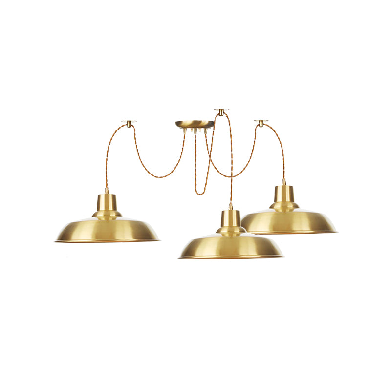 Gold Finish 2/3/4 Bulbs Multiple Lamp Pendants Industrial Metal Barn Shape Swag Hanging Light Fixture Clearhalo 'Art Deco Pendants' 'Cast Iron' 'Ceiling Lights' 'Ceramic' 'Crystal' 'Industrial Pendants' 'Industrial' 'Metal' 'Middle Century Pendants' 'Pendant Lights' 'Pendants' 'Tiffany' Lighting' 728526