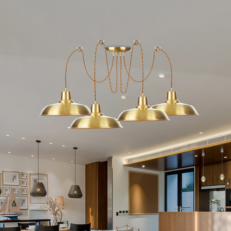 Gold Finish 2/3/4 Bulbs Multiple Lamp Pendants Industrial Metal Barn Shape Swag Hanging Light Fixture Clearhalo 'Art Deco Pendants' 'Cast Iron' 'Ceiling Lights' 'Ceramic' 'Crystal' 'Industrial Pendants' 'Industrial' 'Metal' 'Middle Century Pendants' 'Pendant Lights' 'Pendants' 'Tiffany' Lighting' 728529