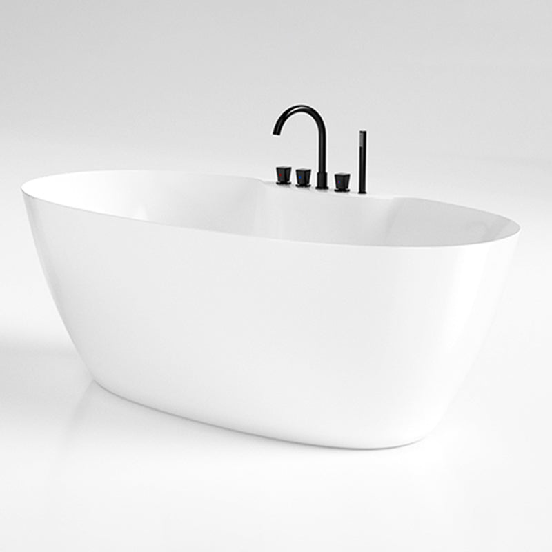 Modern Oval Bathtub Freestanding Acrylic Soaking Back to Wall Bath White Tub with Black 5-Piece Set Clearhalo 'Bathroom Remodel & Bathroom Fixtures' 'Bathtubs' 'Home Improvement' 'home_improvement' 'home_improvement_bathtubs' 'Showers & Bathtubs' 7285291