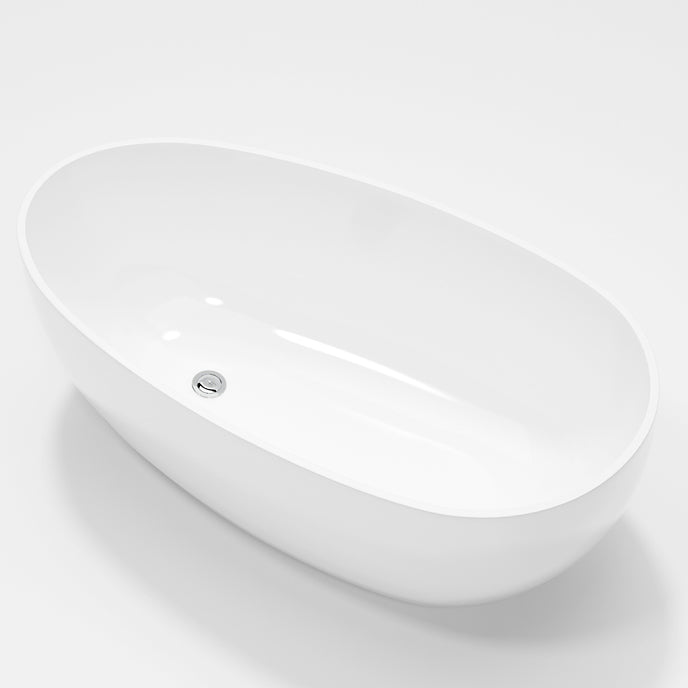 Modern Oval Bathtub Freestanding Acrylic Soaking Back to Wall Bath White 59"L x 31"W x 24"H Tub Clearhalo 'Bathroom Remodel & Bathroom Fixtures' 'Bathtubs' 'Home Improvement' 'home_improvement' 'home_improvement_bathtubs' 'Showers & Bathtubs' 7285295