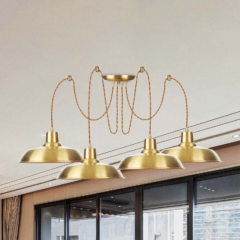 Gold Finish 2/3/4 Bulbs Multiple Lamp Pendants Industrial Metal Barn Shape Swag Hanging Light Fixture Clearhalo 'Art Deco Pendants' 'Cast Iron' 'Ceiling Lights' 'Ceramic' 'Crystal' 'Industrial Pendants' 'Industrial' 'Metal' 'Middle Century Pendants' 'Pendant Lights' 'Pendants' 'Tiffany' Lighting' 728530