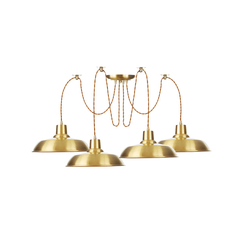 Gold Finish 2/3/4 Bulbs Multiple Lamp Pendants Industrial Metal Barn Shape Swag Hanging Light Fixture Clearhalo 'Art Deco Pendants' 'Cast Iron' 'Ceiling Lights' 'Ceramic' 'Crystal' 'Industrial Pendants' 'Industrial' 'Metal' 'Middle Century Pendants' 'Pendant Lights' 'Pendants' 'Tiffany' Lighting' 728531