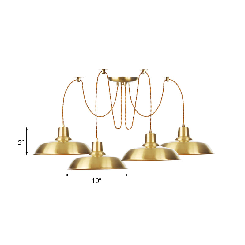 Gold Finish 2/3/4 Bulbs Multiple Lamp Pendants Industrial Metal Barn Shape Swag Hanging Light Fixture Clearhalo 'Art Deco Pendants' 'Cast Iron' 'Ceiling Lights' 'Ceramic' 'Crystal' 'Industrial Pendants' 'Industrial' 'Metal' 'Middle Century Pendants' 'Pendant Lights' 'Pendants' 'Tiffany' Lighting' 728532