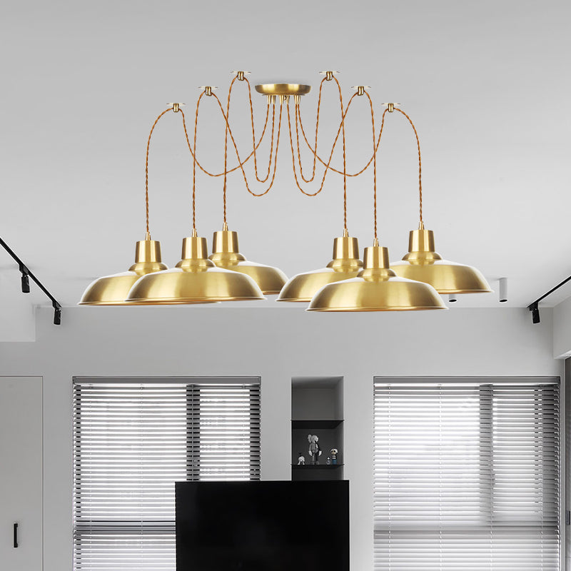Gold Finish 2/3/4 Bulbs Multiple Lamp Pendants Industrial Metal Barn Shape Swag Hanging Light Fixture Clearhalo 'Art Deco Pendants' 'Cast Iron' 'Ceiling Lights' 'Ceramic' 'Crystal' 'Industrial Pendants' 'Industrial' 'Metal' 'Middle Century Pendants' 'Pendant Lights' 'Pendants' 'Tiffany' Lighting' 728535