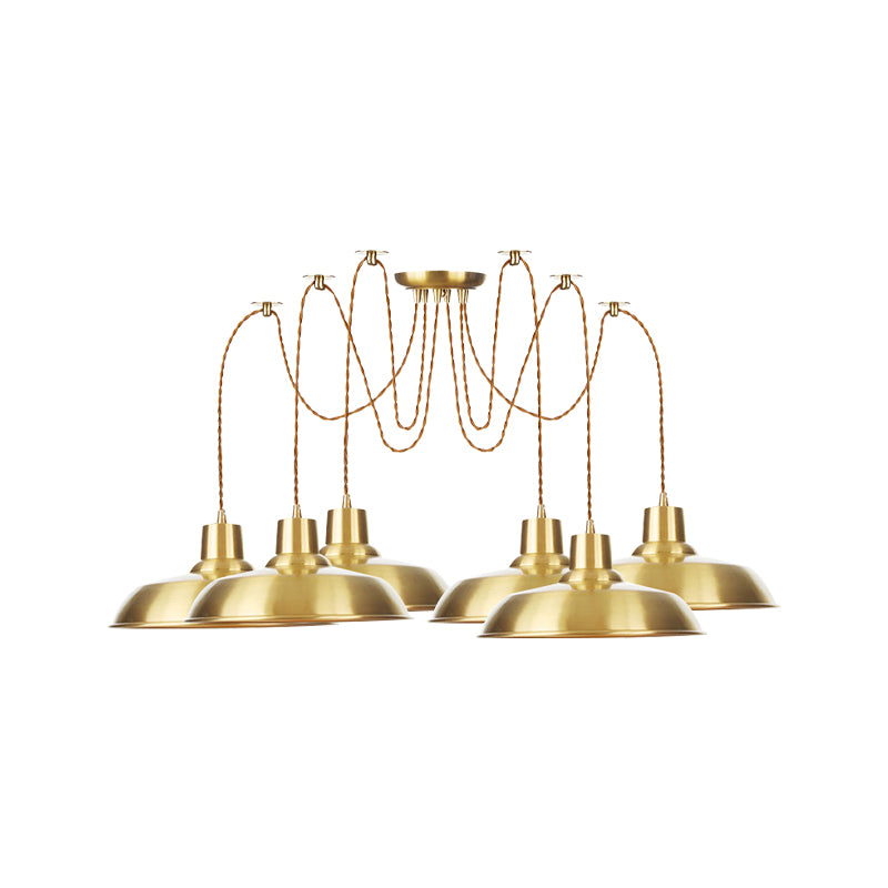 Gold Finish 2/3/4 Bulbs Multiple Lamp Pendants Industrial Metal Barn Shape Swag Hanging Light Fixture Clearhalo 'Art Deco Pendants' 'Cast Iron' 'Ceiling Lights' 'Ceramic' 'Crystal' 'Industrial Pendants' 'Industrial' 'Metal' 'Middle Century Pendants' 'Pendant Lights' 'Pendants' 'Tiffany' Lighting' 728536