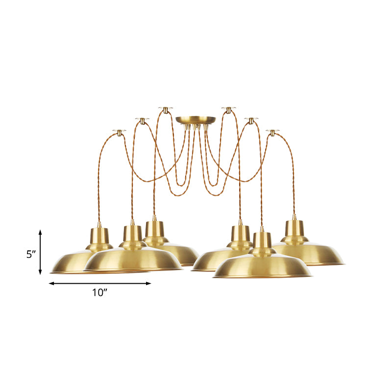 Gold Finish 2/3/4 Bulbs Multiple Lamp Pendants Industrial Metal Barn Shape Swag Hanging Light Fixture Clearhalo 'Art Deco Pendants' 'Cast Iron' 'Ceiling Lights' 'Ceramic' 'Crystal' 'Industrial Pendants' 'Industrial' 'Metal' 'Middle Century Pendants' 'Pendant Lights' 'Pendants' 'Tiffany' Lighting' 728537