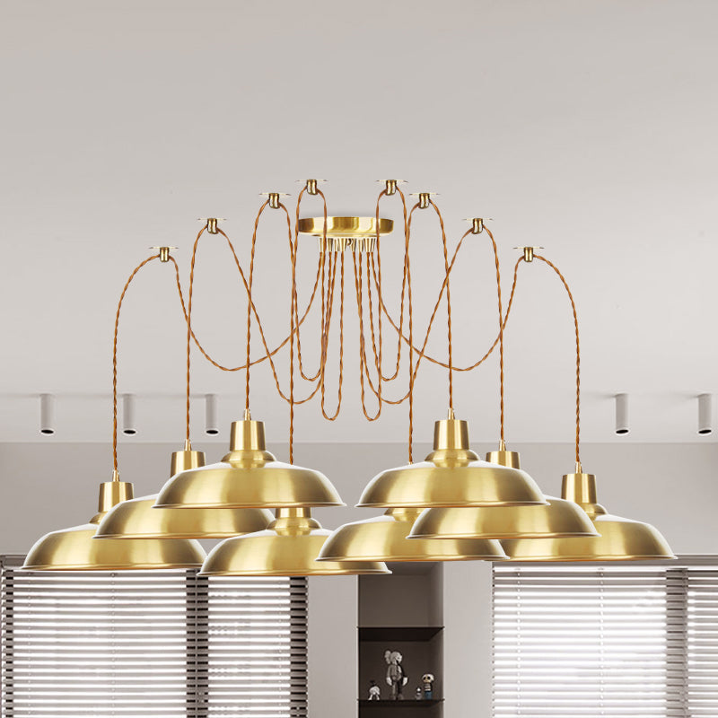 Gold Finish 2/3/4 Bulbs Multiple Lamp Pendants Industrial Metal Barn Shape Swag Hanging Light Fixture 8 Gold Clearhalo 'Art Deco Pendants' 'Cast Iron' 'Ceiling Lights' 'Ceramic' 'Crystal' 'Industrial Pendants' 'Industrial' 'Metal' 'Middle Century Pendants' 'Pendant Lights' 'Pendants' 'Tiffany' Lighting' 728538