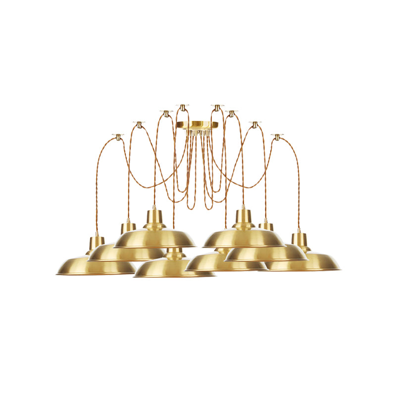 Gold Finish 2/3/4 Bulbs Multiple Lamp Pendants Industrial Metal Barn Shape Swag Hanging Light Fixture Clearhalo 'Art Deco Pendants' 'Cast Iron' 'Ceiling Lights' 'Ceramic' 'Crystal' 'Industrial Pendants' 'Industrial' 'Metal' 'Middle Century Pendants' 'Pendant Lights' 'Pendants' 'Tiffany' Lighting' 728541