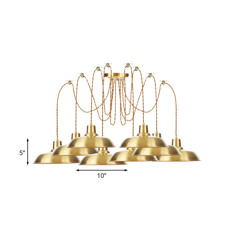 Gold Finish 2/3/4 Bulbs Multiple Lamp Pendants Industrial Metal Barn Shape Swag Hanging Light Fixture Clearhalo 'Art Deco Pendants' 'Cast Iron' 'Ceiling Lights' 'Ceramic' 'Crystal' 'Industrial Pendants' 'Industrial' 'Metal' 'Middle Century Pendants' 'Pendant Lights' 'Pendants' 'Tiffany' Lighting' 728542