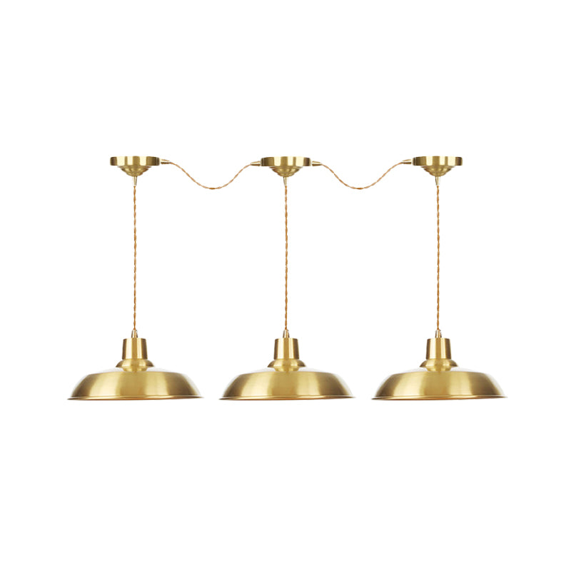 Metallic Gold Tandem Multi Light Chandelier Barn 3/5/7-Light Industrial Hanging Ceiling Lamp Clearhalo 'Art Deco Pendants' 'Cast Iron' 'Ceiling Lights' 'Ceramic' 'Crystal' 'Industrial Pendants' 'Industrial' 'Metal' 'Middle Century Pendants' 'Pendant Lights' 'Pendants' 'Tiffany' Lighting' 728546