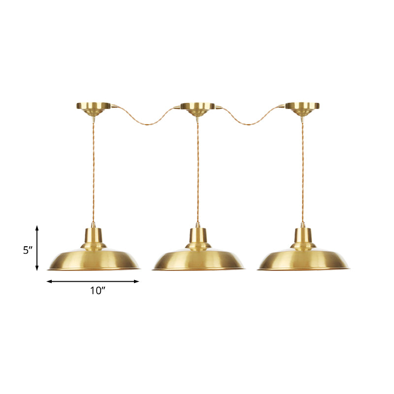 Metallic Gold Tandem Multi Light Chandelier Barn 3/5/7-Light Industrial Hanging Ceiling Lamp Clearhalo 'Art Deco Pendants' 'Cast Iron' 'Ceiling Lights' 'Ceramic' 'Crystal' 'Industrial Pendants' 'Industrial' 'Metal' 'Middle Century Pendants' 'Pendant Lights' 'Pendants' 'Tiffany' Lighting' 728547