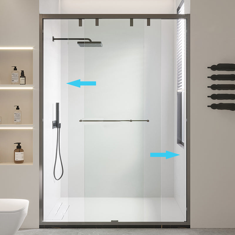 Double Sliding Shower Doors Semi-Frameless Clear Shower Door Clearhalo 'Bathroom Remodel & Bathroom Fixtures' 'Home Improvement' 'home_improvement' 'home_improvement_shower_tub_doors' 'Shower and Tub Doors' 'shower_tub_doors' 'Showers & Bathtubs' 7285484