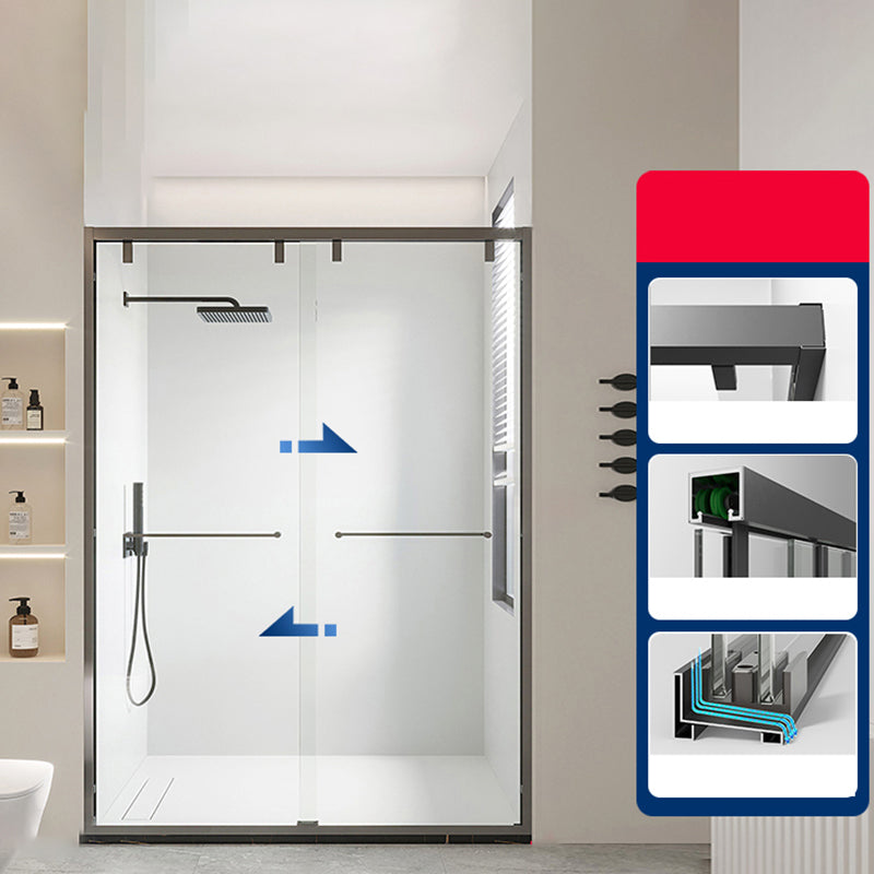 Double Sliding Shower Doors Semi-Frameless Clear Shower Door Grey Clearhalo 'Bathroom Remodel & Bathroom Fixtures' 'Home Improvement' 'home_improvement' 'home_improvement_shower_tub_doors' 'Shower and Tub Doors' 'shower_tub_doors' 'Showers & Bathtubs' 7285485