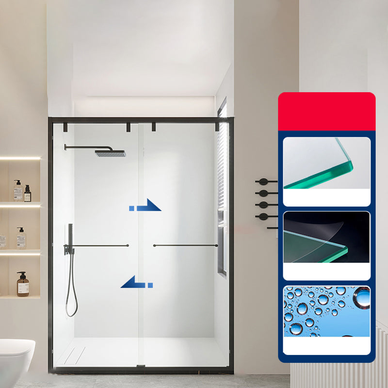 Double Sliding Shower Doors Semi-Frameless Clear Shower Door Black Clearhalo 'Bathroom Remodel & Bathroom Fixtures' 'Home Improvement' 'home_improvement' 'home_improvement_shower_tub_doors' 'Shower and Tub Doors' 'shower_tub_doors' 'Showers & Bathtubs' 7285486