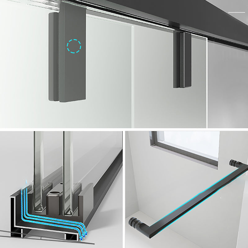 Double Sliding Shower Doors Semi-Frameless Clear Shower Door Clearhalo 'Bathroom Remodel & Bathroom Fixtures' 'Home Improvement' 'home_improvement' 'home_improvement_shower_tub_doors' 'Shower and Tub Doors' 'shower_tub_doors' 'Showers & Bathtubs' 7285491