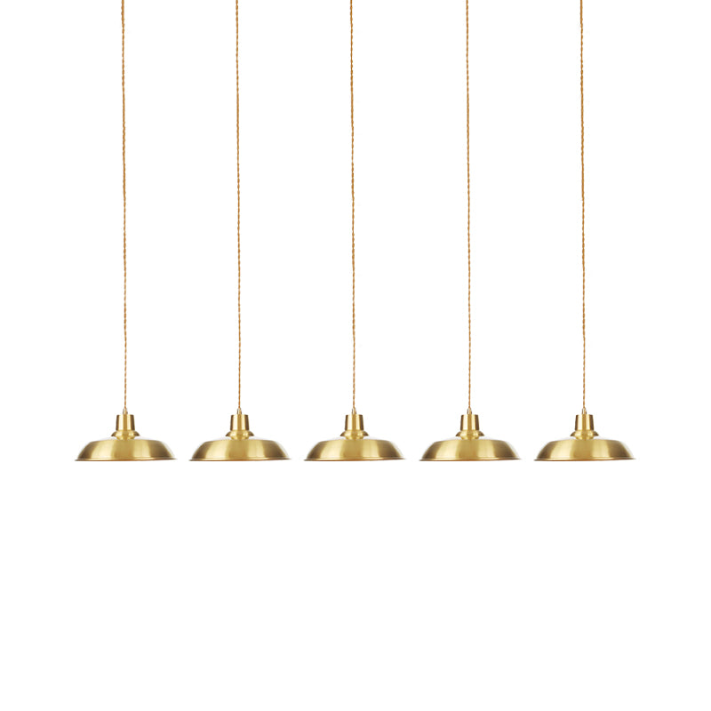 Metallic Gold Tandem Multi Light Chandelier Barn 3/5/7-Light Industrial Hanging Ceiling Lamp Clearhalo 'Art Deco Pendants' 'Cast Iron' 'Ceiling Lights' 'Ceramic' 'Crystal' 'Industrial Pendants' 'Industrial' 'Metal' 'Middle Century Pendants' 'Pendant Lights' 'Pendants' 'Tiffany' Lighting' 728551