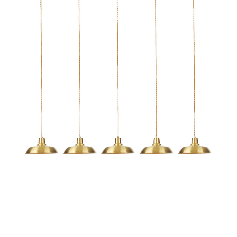 Metallic Gold Tandem Multi Light Chandelier Barn 3/5/7-Light Industrial Hanging Ceiling Lamp Clearhalo 'Art Deco Pendants' 'Cast Iron' 'Ceiling Lights' 'Ceramic' 'Crystal' 'Industrial Pendants' 'Industrial' 'Metal' 'Middle Century Pendants' 'Pendant Lights' 'Pendants' 'Tiffany' Lighting' 728551
