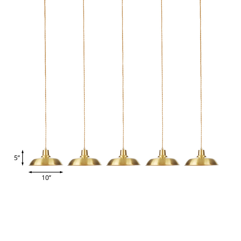 Metallic Gold Tandem Multi Light Chandelier Barn 3/5/7-Light Industrial Hanging Ceiling Lamp Clearhalo 'Art Deco Pendants' 'Cast Iron' 'Ceiling Lights' 'Ceramic' 'Crystal' 'Industrial Pendants' 'Industrial' 'Metal' 'Middle Century Pendants' 'Pendant Lights' 'Pendants' 'Tiffany' Lighting' 728552