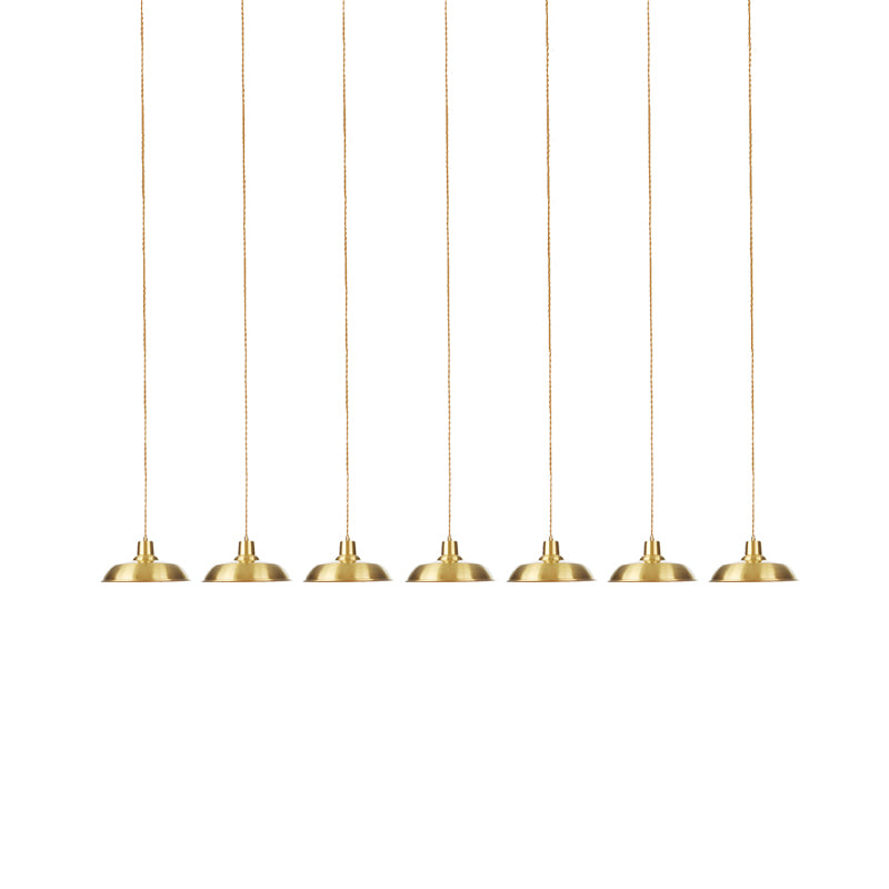 Metallic Gold Tandem Multi Light Chandelier Barn 3/5/7-Light Industrial Hanging Ceiling Lamp Clearhalo 'Art Deco Pendants' 'Cast Iron' 'Ceiling Lights' 'Ceramic' 'Crystal' 'Industrial Pendants' 'Industrial' 'Metal' 'Middle Century Pendants' 'Pendant Lights' 'Pendants' 'Tiffany' Lighting' 728556