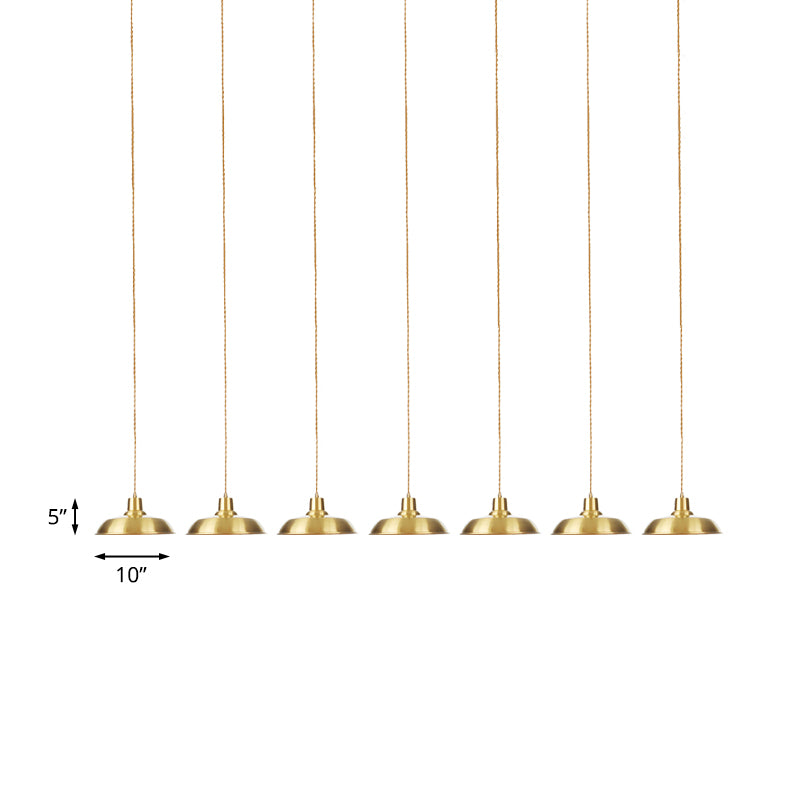 Metallic Gold Tandem Multi Light Chandelier Barn 3/5/7-Light Industrial Hanging Ceiling Lamp Clearhalo 'Art Deco Pendants' 'Cast Iron' 'Ceiling Lights' 'Ceramic' 'Crystal' 'Industrial Pendants' 'Industrial' 'Metal' 'Middle Century Pendants' 'Pendant Lights' 'Pendants' 'Tiffany' Lighting' 728557