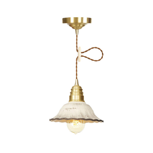 Industrial-Style Scalloped Hanging Light Kit 1 Head Ceramics Pendant Lamp Fixture in Gold Clearhalo 'Art Deco Pendants' 'Cast Iron' 'Ceiling Lights' 'Ceramic' 'Crystal' 'Industrial Pendants' 'Industrial' 'Metal' 'Middle Century Pendants' 'Pendant Lights' 'Pendants' 'Tiffany' Lighting' 728561