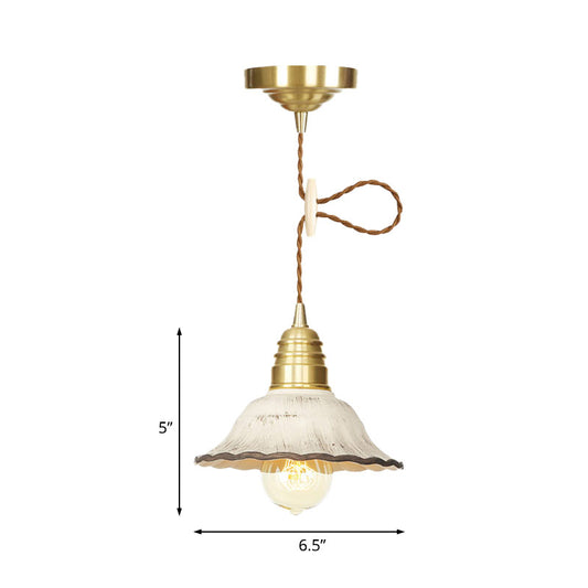 Industrial-Style Scalloped Hanging Light Kit 1 Head Ceramics Pendant Lamp Fixture in Gold Clearhalo 'Art Deco Pendants' 'Cast Iron' 'Ceiling Lights' 'Ceramic' 'Crystal' 'Industrial Pendants' 'Industrial' 'Metal' 'Middle Century Pendants' 'Pendant Lights' 'Pendants' 'Tiffany' Lighting' 728562