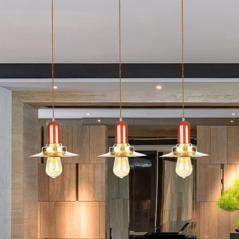 Gold Finish 3/5/7 Bulbs Multiple Hanging Light Industrial Metallic Flat Tandem Ceiling Pendant Lamp Clearhalo 'Art Deco Pendants' 'Cast Iron' 'Ceiling Lights' 'Ceramic' 'Crystal' 'Industrial Pendants' 'Industrial' 'Metal' 'Middle Century Pendants' 'Pendant Lights' 'Pendants' 'Tiffany' Lighting' 728584