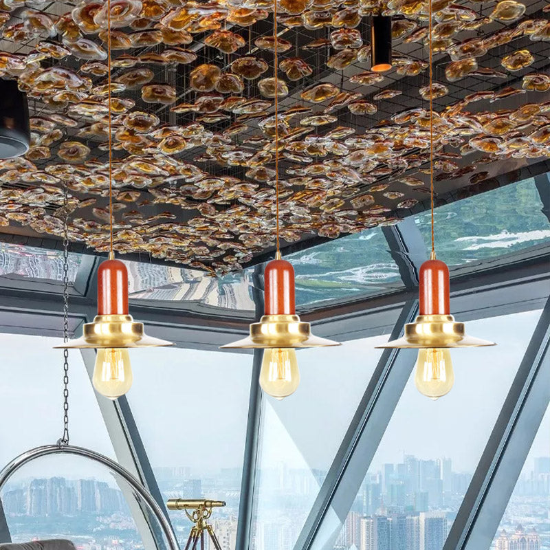 Gold Finish 3/5/7 Bulbs Multiple Hanging Light Industrial Metallic Flat Tandem Ceiling Pendant Lamp Clearhalo 'Art Deco Pendants' 'Cast Iron' 'Ceiling Lights' 'Ceramic' 'Crystal' 'Industrial Pendants' 'Industrial' 'Metal' 'Middle Century Pendants' 'Pendant Lights' 'Pendants' 'Tiffany' Lighting' 728585