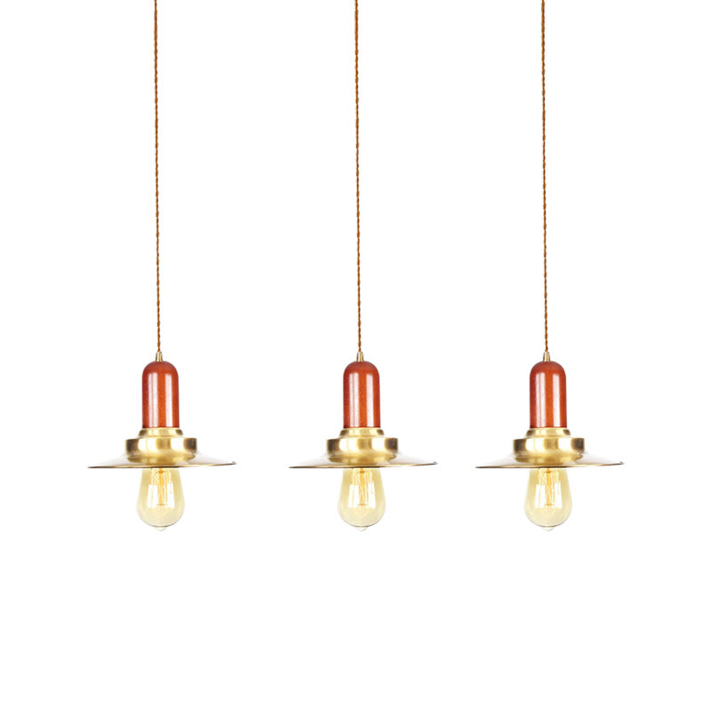 Gold Finish 3/5/7 Bulbs Multiple Hanging Light Industrial Metallic Flat Tandem Ceiling Pendant Lamp Clearhalo 'Art Deco Pendants' 'Cast Iron' 'Ceiling Lights' 'Ceramic' 'Crystal' 'Industrial Pendants' 'Industrial' 'Metal' 'Middle Century Pendants' 'Pendant Lights' 'Pendants' 'Tiffany' Lighting' 728586