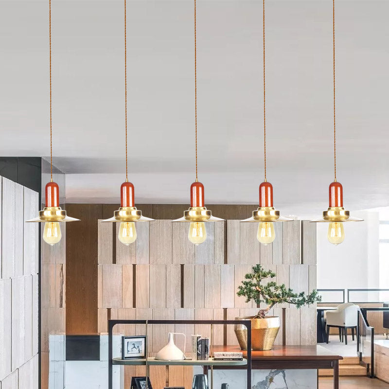 Gold Finish 3/5/7 Bulbs Multiple Hanging Light Industrial Metallic Flat Tandem Ceiling Pendant Lamp Clearhalo 'Art Deco Pendants' 'Cast Iron' 'Ceiling Lights' 'Ceramic' 'Crystal' 'Industrial Pendants' 'Industrial' 'Metal' 'Middle Century Pendants' 'Pendant Lights' 'Pendants' 'Tiffany' Lighting' 728590