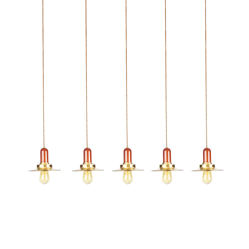 Gold Finish 3/5/7 Bulbs Multiple Hanging Light Industrial Metallic Flat Tandem Ceiling Pendant Lamp Clearhalo 'Art Deco Pendants' 'Cast Iron' 'Ceiling Lights' 'Ceramic' 'Crystal' 'Industrial Pendants' 'Industrial' 'Metal' 'Middle Century Pendants' 'Pendant Lights' 'Pendants' 'Tiffany' Lighting' 728591