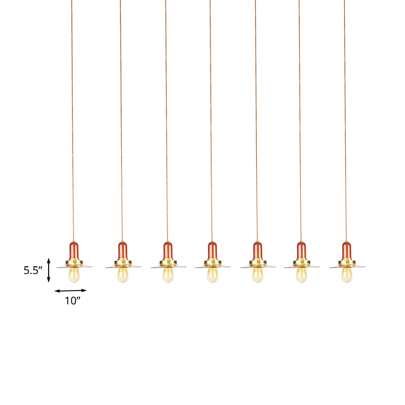Gold Finish 3/5/7 Bulbs Multiple Hanging Light Industrial Metallic Flat Tandem Ceiling Pendant Lamp Clearhalo 'Art Deco Pendants' 'Cast Iron' 'Ceiling Lights' 'Ceramic' 'Crystal' 'Industrial Pendants' 'Industrial' 'Metal' 'Middle Century Pendants' 'Pendant Lights' 'Pendants' 'Tiffany' Lighting' 728597