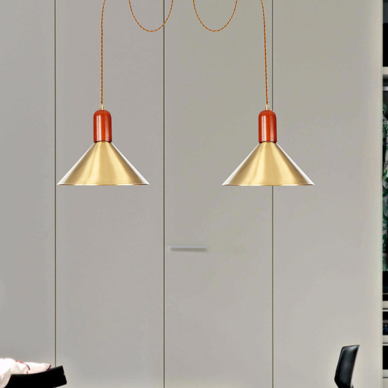 2/4/3 Heads Cone Multi Pendant Chandelier Industrial-Style Gold Finish Metal Swag Hanging Light Kit Clearhalo 'Art Deco Pendants' 'Cast Iron' 'Ceiling Lights' 'Ceramic' 'Crystal' 'Industrial Pendants' 'Industrial' 'Metal' 'Middle Century Pendants' 'Pendant Lights' 'Pendants' 'Tiffany' Lighting' 728611
