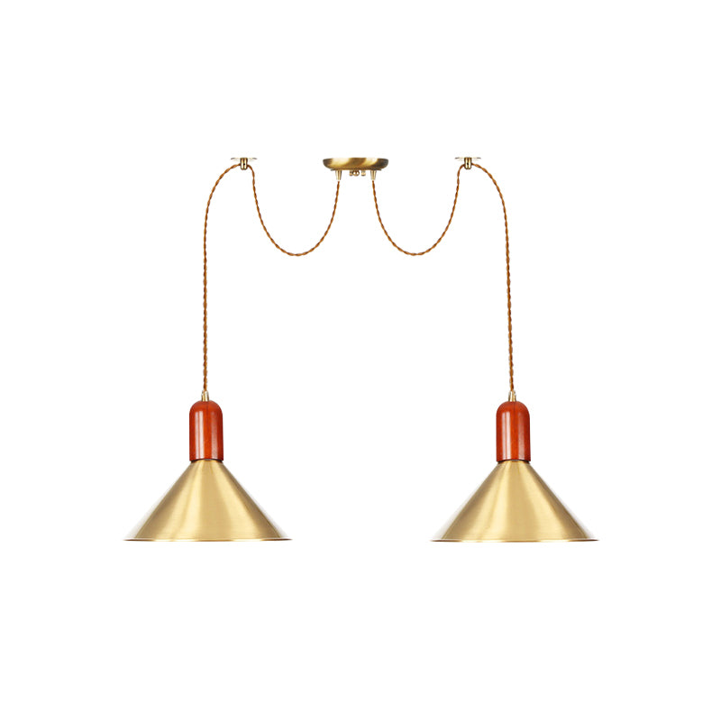 2/4/3 Heads Cone Multi Pendant Chandelier Industrial-Style Gold Finish Metal Swag Hanging Light Kit Clearhalo 'Art Deco Pendants' 'Cast Iron' 'Ceiling Lights' 'Ceramic' 'Crystal' 'Industrial Pendants' 'Industrial' 'Metal' 'Middle Century Pendants' 'Pendant Lights' 'Pendants' 'Tiffany' Lighting' 728612