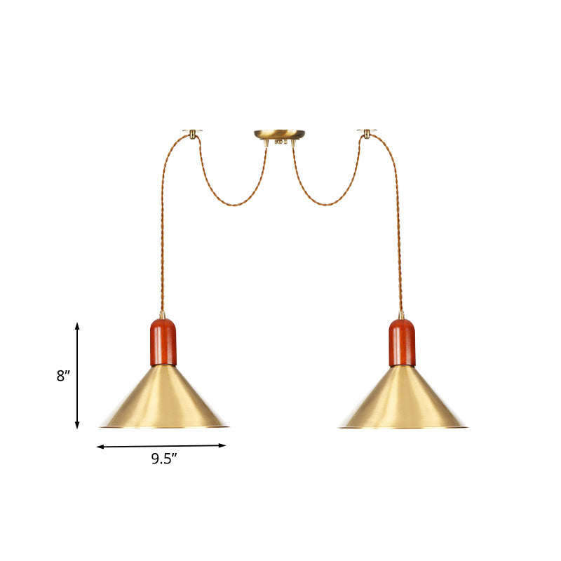 2/4/3 Heads Cone Multi Pendant Chandelier Industrial-Style Gold Finish Metal Swag Hanging Light Kit Clearhalo 'Art Deco Pendants' 'Cast Iron' 'Ceiling Lights' 'Ceramic' 'Crystal' 'Industrial Pendants' 'Industrial' 'Metal' 'Middle Century Pendants' 'Pendant Lights' 'Pendants' 'Tiffany' Lighting' 728613