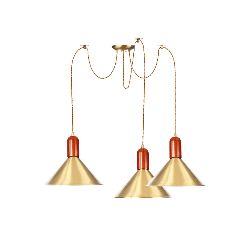 2/4/3 Heads Cone Multi Pendant Chandelier Industrial-Style Gold Finish Metal Swag Hanging Light Kit Clearhalo 'Art Deco Pendants' 'Cast Iron' 'Ceiling Lights' 'Ceramic' 'Crystal' 'Industrial Pendants' 'Industrial' 'Metal' 'Middle Century Pendants' 'Pendant Lights' 'Pendants' 'Tiffany' Lighting' 728617