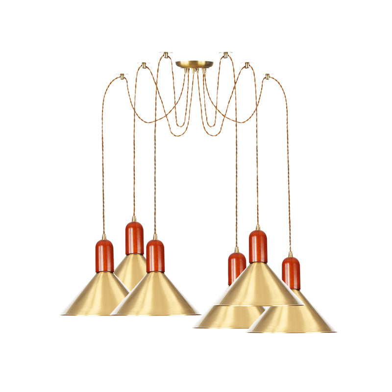 2/4/3 Heads Cone Multi Pendant Chandelier Industrial-Style Gold Finish Metal Swag Hanging Light Kit Clearhalo 'Art Deco Pendants' 'Cast Iron' 'Ceiling Lights' 'Ceramic' 'Crystal' 'Industrial Pendants' 'Industrial' 'Metal' 'Middle Century Pendants' 'Pendant Lights' 'Pendants' 'Tiffany' Lighting' 728627