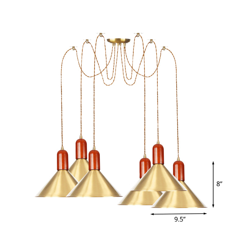 2/4/3 Heads Cone Multi Pendant Chandelier Industrial-Style Gold Finish Metal Swag Hanging Light Kit Clearhalo 'Art Deco Pendants' 'Cast Iron' 'Ceiling Lights' 'Ceramic' 'Crystal' 'Industrial Pendants' 'Industrial' 'Metal' 'Middle Century Pendants' 'Pendant Lights' 'Pendants' 'Tiffany' Lighting' 728628