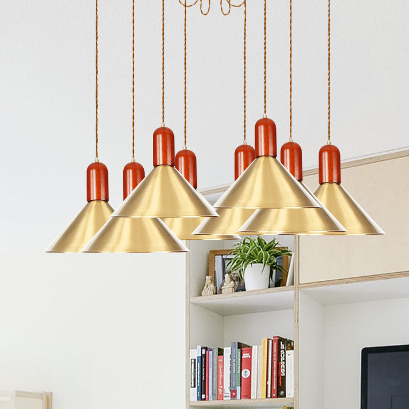 2/4/3 Heads Cone Multi Pendant Chandelier Industrial-Style Gold Finish Metal Swag Hanging Light Kit Clearhalo 'Art Deco Pendants' 'Cast Iron' 'Ceiling Lights' 'Ceramic' 'Crystal' 'Industrial Pendants' 'Industrial' 'Metal' 'Middle Century Pendants' 'Pendant Lights' 'Pendants' 'Tiffany' Lighting' 728631