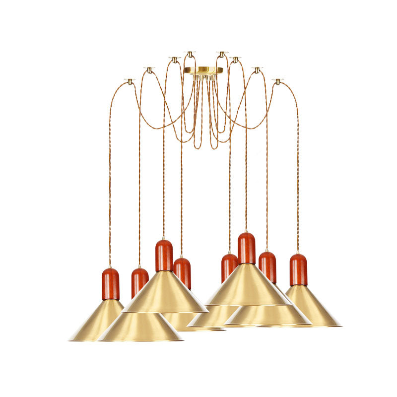 2/4/3 Heads Cone Multi Pendant Chandelier Industrial-Style Gold Finish Metal Swag Hanging Light Kit Clearhalo 'Art Deco Pendants' 'Cast Iron' 'Ceiling Lights' 'Ceramic' 'Crystal' 'Industrial Pendants' 'Industrial' 'Metal' 'Middle Century Pendants' 'Pendant Lights' 'Pendants' 'Tiffany' Lighting' 728632