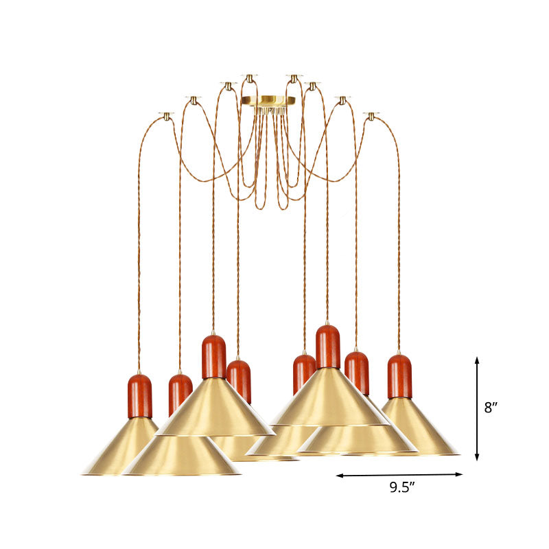 2/4/3 Heads Cone Multi Pendant Chandelier Industrial-Style Gold Finish Metal Swag Hanging Light Kit Clearhalo 'Art Deco Pendants' 'Cast Iron' 'Ceiling Lights' 'Ceramic' 'Crystal' 'Industrial Pendants' 'Industrial' 'Metal' 'Middle Century Pendants' 'Pendant Lights' 'Pendants' 'Tiffany' Lighting' 728633