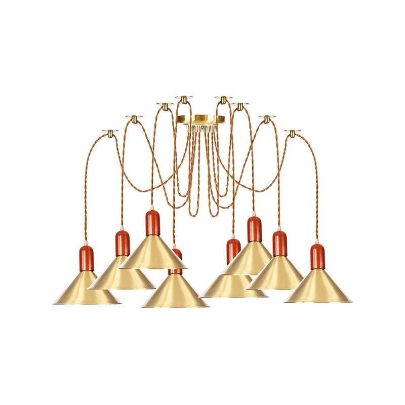 2/4/3 Heads Cone Multi Pendant Chandelier Industrial-Style Gold Finish Metal Swag Hanging Light Kit Clearhalo 'Art Deco Pendants' 'Cast Iron' 'Ceiling Lights' 'Ceramic' 'Crystal' 'Industrial Pendants' 'Industrial' 'Metal' 'Middle Century Pendants' 'Pendant Lights' 'Pendants' 'Tiffany' Lighting' 728635