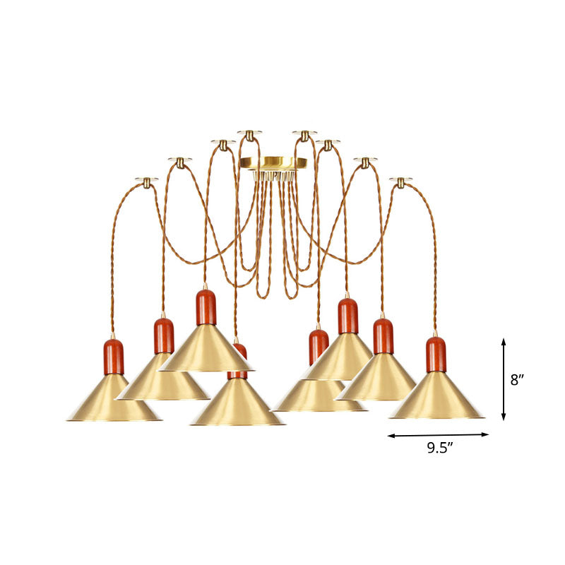 2/4/3 Heads Cone Multi Pendant Chandelier Industrial-Style Gold Finish Metal Swag Hanging Light Kit Clearhalo 'Art Deco Pendants' 'Cast Iron' 'Ceiling Lights' 'Ceramic' 'Crystal' 'Industrial Pendants' 'Industrial' 'Metal' 'Middle Century Pendants' 'Pendant Lights' 'Pendants' 'Tiffany' Lighting' 728636