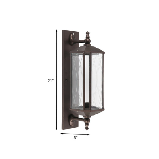 1 Bulb Rectangle Sconce Lighting Farmhouse Dark Coffee Clear Glass Wall Mount Lamp for Gate Clearhalo 'Wall Lamps & Sconces' 'Wall Lights' Lighting' 728655