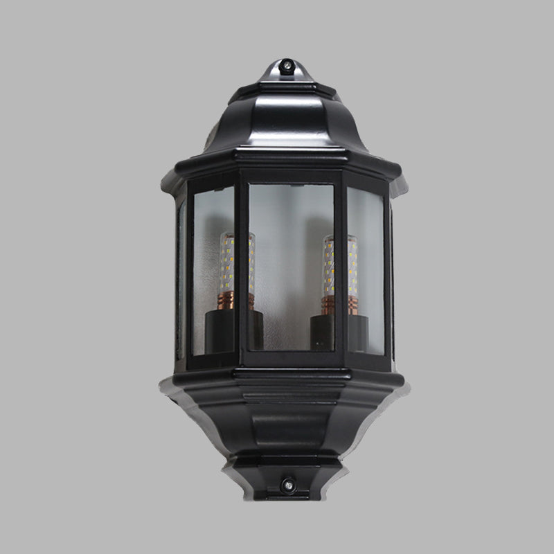 Black/White Geometric Wall Mounted Light Lodges Clear Glass 2-Bulb Corner Outdoor Surface Wall Sconce Clearhalo 'Wall Lamps & Sconces' 'Wall Lights' Lighting' 728664