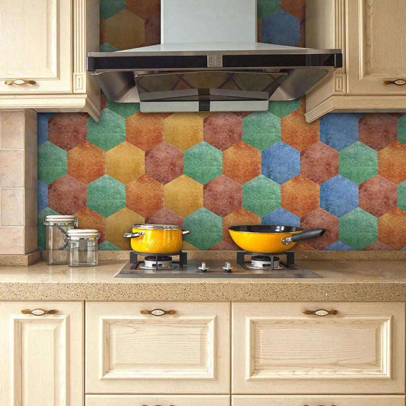 Peel & Stick Tile Stain Resistant Hexagonal Plastic Peel & Stick Tile 20-Pack Orange 200-Piece Set Clearhalo 'Flooring 'Home Improvement' 'home_improvement' 'home_improvement_peel_stick_blacksplash' 'Peel & Stick Backsplash Tile' 'peel_stick_blacksplash' 'Walls & Ceilings' Walls and Ceiling' 7286716