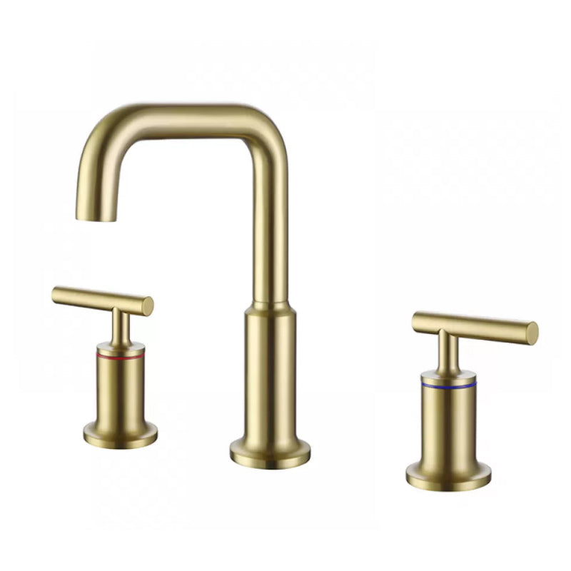 Modern Double Handle Sink Faucet with Water Inlet Pipe Bathroom Brass Sink Faucet Gold Round Round Clearhalo 'Bathroom Remodel & Bathroom Fixtures' 'Bathroom Sink Faucets' 'Bathroom Sinks & Faucet Components' 'bathroom_sink_faucets' 'Home Improvement' 'home_improvement' 'home_improvement_bathroom_sink_faucets' 7286805