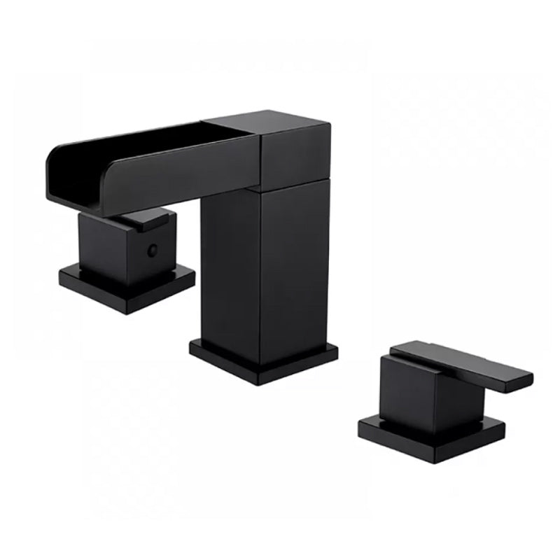 Modern Double Handle Sink Faucet with Water Inlet Pipe Bathroom Brass Sink Faucet Black Waterfall Comes Out Lever Handles Clearhalo 'Bathroom Remodel & Bathroom Fixtures' 'Bathroom Sink Faucets' 'Bathroom Sinks & Faucet Components' 'bathroom_sink_faucets' 'Home Improvement' 'home_improvement' 'home_improvement_bathroom_sink_faucets' 7286808