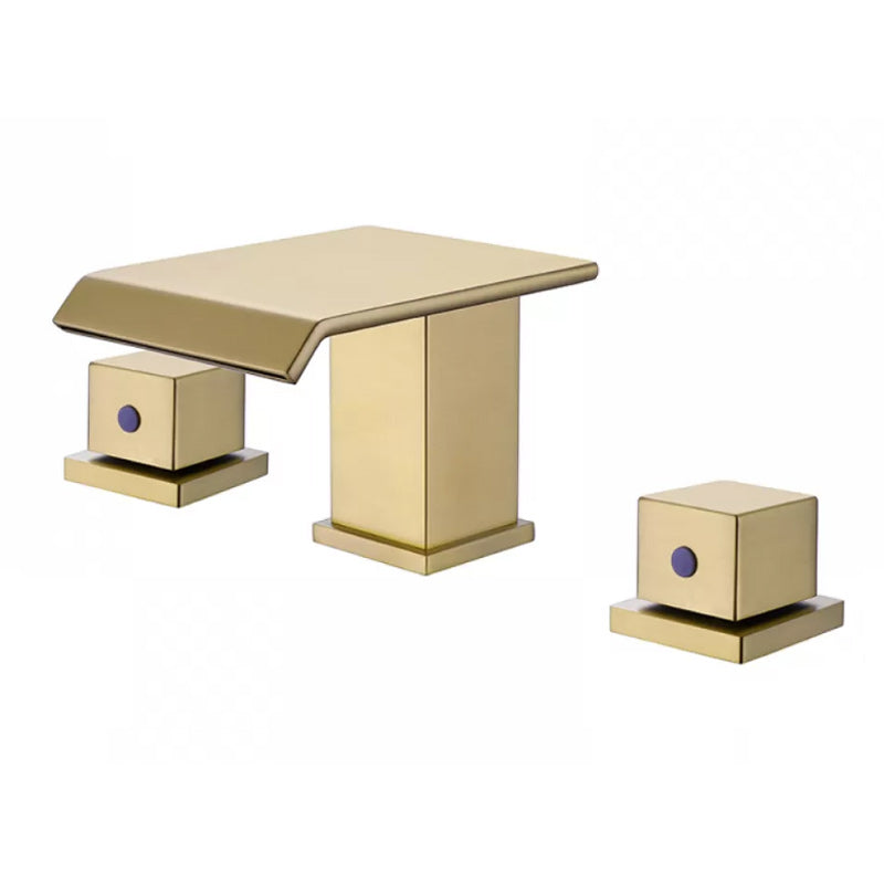 Modern Double Handle Sink Faucet with Water Inlet Pipe Bathroom Brass Sink Faucet Gold Rectangle Square Clearhalo 'Bathroom Remodel & Bathroom Fixtures' 'Bathroom Sink Faucets' 'Bathroom Sinks & Faucet Components' 'bathroom_sink_faucets' 'Home Improvement' 'home_improvement' 'home_improvement_bathroom_sink_faucets' 7286812